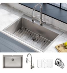 Kraus KCA-1102 Stark 33" Single Bowl Drop-In/Undermount Stainless Steel Rectangular Kitchen Sink with Pull-Down Faucet