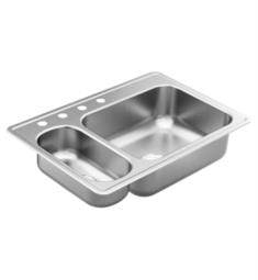Moen GS202864Q 2000 Series 33" Double Bowl Stainless Steel Drop-In Kitchen Sink with Four Faucet Holes