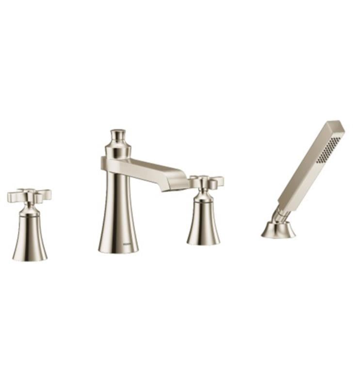 Moen TS929BN Flara 8" Two Cross Handle High Arc Deck Mounted Roman Tub  Faucet with Handshower With Finish: Brushed Nickel