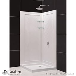Dreamline DL-6295C-01 QWALL-4 32" SlimLine Double Threshold Corner Drain Base with Acrylic Backwall Kit in White