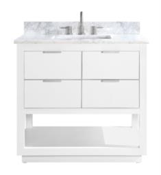 Avanity ALLIE-VS37-WTS-C Allie 36" Freestanding Single Bathroom Vanity with Sink in White with Silver Trim and Carrara White Marble Countertop
