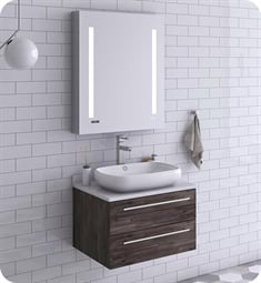 Fresca FVN6124ACA-VSL Lucera 23 1/4" Acacia Wall Hung Vessel Sink Modern Bathroom Vanity with Medicine Cabinet