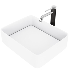 VIGO VGT1423 18 1/8" Jasmine Matte Stone Vessel Bathroom Sink and Lexington cFiber Faucet with Pop-Up Drain in Chrome