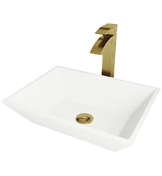 VIGO VGT1461 13 3/4" Vinca Matte Stone Vessel Bathroom Sink and Duris Faucet Pop-Up Drain in Matte Brushed Gold