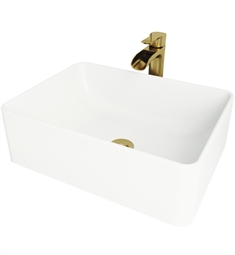 VIGO VGT1468 19 3/4" Amaryllis Matte Stone Vessel Bathroom Sink and Niko Faucet with Pop-Up Drain in Matte Brushed Gold