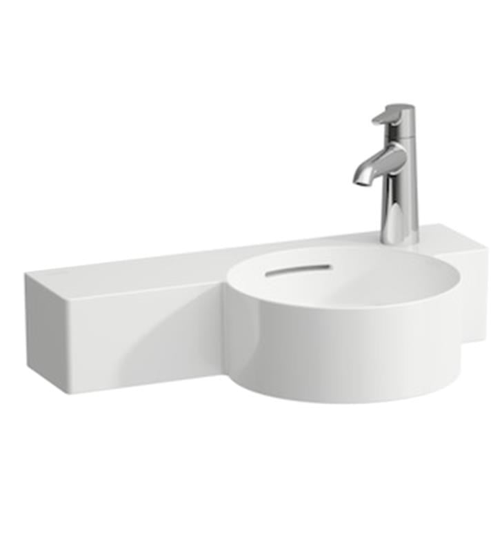 Excel dræne resident Laufen H815284757106U Val 21 5/8" Wall Mount Right Basin Round Bathroom Sink  with Left Shelf With Finish: White Matte And Faucet Hole: One Tap Hole Right