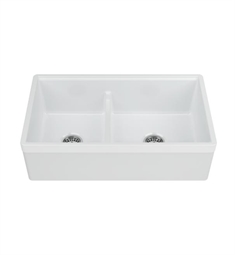 Empire Industries YO33DG Yorkshire 33" Farmhouse Fireclay Double Bowl Kitchen Sink in White with Cutting-Board, Grid and Strainer