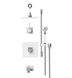 Rubinet 27RTL R10 Temperature Control Tub & Shower with Two Way Diverter & Shut-Off, Handheld Shower, Bar, Integral Supply, Wall Mount Bidet/Foot Rinse and Wall Mount 7 7/8" Shower Head & Arm