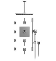 Rubinet 48RTQ R10 Temperature Control Shower with Ceiling Mount 13 3/4" Shower Head, Bar, Integral Supply, Hand Held Shower & Four Body Sprays