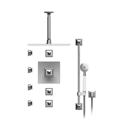 Rubinet 48ICQ Ice Temperature Control Shower with Ceiling Mount 13 3/4" Shower Head, Bar, Integral Supply, Hand Held Shower & Four Body Sprays