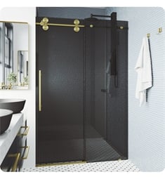 VIGO VG6041MGBLK74 Elan H 74" Frameless Sliding Shower Door in Matte Brushed Gold with Black Glass and Handle