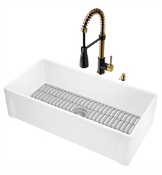 VIGO VG151010 36" Apron Front/Farmhouse Single Bowl Matte Stone Casement Kitchen Sink with Brant Faucet and Accessories
