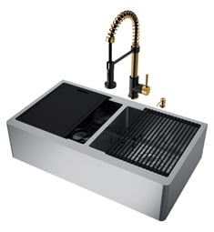 VIGO VG15993 Oxford 36" Flat Apron Front Stainless Steel Farmhouse Kitchen Sink with Edison Faucet and Accessories