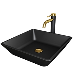 VIGO VGT2016 Roma 15 3/4" Square MatteShell Vessel Bathroom Sink with Lexington cFiber Faucet and Pop-Up Drain in Matte Gold/Matte Black
