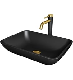 VIGO VGT2017 Sottile 18 1/8" Rectangular MatteShell Vessel Bathroom Sink with Lexington cFiber Faucet and Pop-Up Drain in Matte Gold/Matte Black