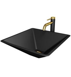 VIGO VGT2018 Serato 15 3/4" MatteShell Square Bathroom Sink in Black with Lexington cFiber Faucet