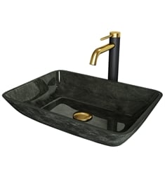 VIGO VGT2022 17 7/8" Rectangular Gray Onyx Glass Vessel Bathroom Sink with Lexington cFiber Faucet and Pop-Up Drain in Matte Gold/Matte Black
