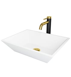 VIGO VGT2023 Vinca 18" Square Matte Stone Vessel Bathroom Sink with Lexington cFiber Faucet and Pop-Up Drain in Matte Gold/Matte Black