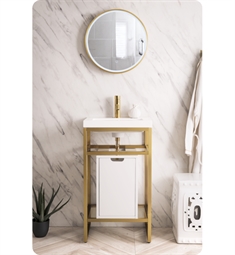 James Martin C105-V20-RGD-SC-WG Boston 20" Stainless Steel Sink Console in Radiant Gold with Storage Cabinet and White Glossy Resin Countertop