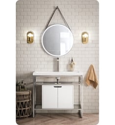 James Martin C105-V39.5-BNK-SC-WG Boston 39 1/2" Stainless Steel Sink Console in Brushed Nickel with Storage Cabinet and White Glossy Resin Countertop
