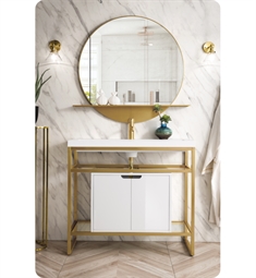 James Martin C105-V39.5-RGD-SC-WG Boston 39 1/2" Stainless Steel Sink Console in Radiant Gold with Storage Cabinet and White Glossy Resin Countertop