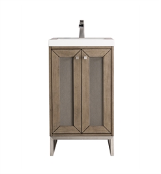 James Martin E303-V20-WW-WG Chianti 20" Single Vanity Cabinet in Whitewashed Walnut with White Glossy Resin Countertop