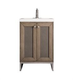 James Martin E303-V24-WW-WG Chianti 24" Single Vanity Cabinet in Whitewashed Walnut with White Glossy Resin Countertop