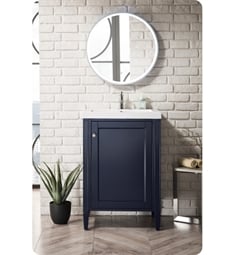James Martin E652-V24-NVB-WG Brittania 24" Single Vanity Cabinet in Navy Blue with White Glossy Resin Countertop