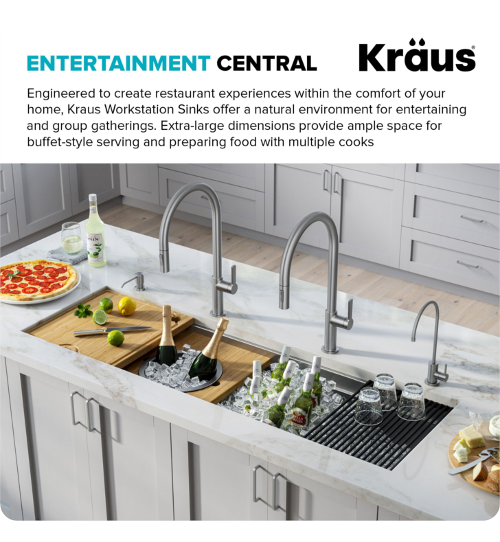 Kraus KCB-WS104BB Workstation Kitchen Sink 16 Solid Bamboo Cutting Board  in Bamboo
