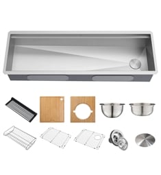 Kraus KWU210-57 Kore 2-Tier Workstation 57” Undermount 16 Gauge Stainless Steel Single Bowl Kitchen Sink with 10 Piece Chef’s Kit of Accessories