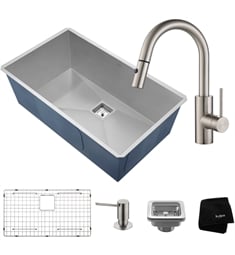 Kraus KHU32-2620-41SS Pax Zero-Radius 30 1/2" Handmade Undermount Single Bowl 16 Gauge Stainless Steel Kitchen Sink and Oletto Single Handle Pull Down Kitchen Faucet with Soap Dispenser in Stainless Steel