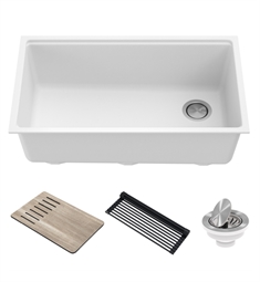 Kraus KGUW1-33WH Bellucci Workstation 33" Undermount Granite Composite Single Bowl Kitchen Sink in White with Accessories