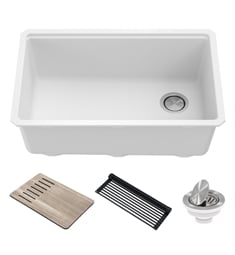 Kraus KGUW1-30WH Bellucci Workstation 29" Undermount Granite Composite Single Bowl Kitchen Sink in White with Accessories