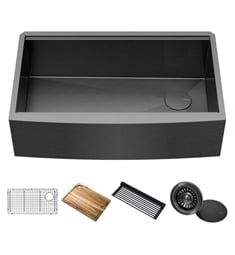 Kraus KWF210-33-PGM Kore 33” Farmhouse Apron Front 16 Gauge Stainless Steel Single Bowl Kitchen Sink in PVD Gunmetal Finish with Accessories
