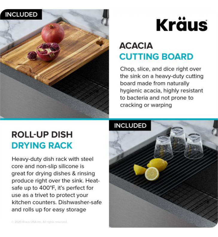 KRAUS Self-Draining Silicone Dish Drying Mat or Trivet for Kitchen