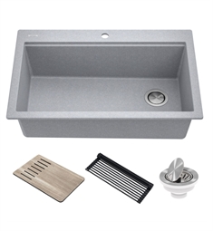 Kraus KGTW2-33 Bellucci 33” Drop-In Granite Composite Single Bowl Kitchen Sink with Accessories