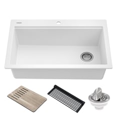 Kraus KGTW1-33WH Bellucci 33” Drop-In Granite Composite Single Bowl Kitchen Sink in White with Accessories