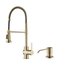 Kraus KPF-1690-KSD-53SFACB Britt Single Handle Commercial Kitchen Faucet with Deck Plate and Soap Dispenser in Spot Free Antique Champagne Bronze Finish