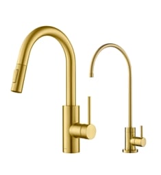 Kraus KPF-2620-FF-100BB Oletto Pull-Down Kitchen Faucet and Purita™ Water Filter Faucet Combo in Brushed Brass