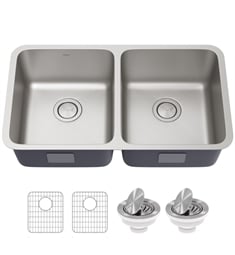 Kraus KA1UD33B Dex 33” Undermount 16 Gauge Antibacterial Stainless Steel Double Bowl Kitchen Sink