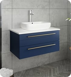 Fresca FCB6130RBL-VSL-CWH-V Lucera 30" Blue Wall Hung Modern Bathroom Cabinet with Top & Vessel Sink