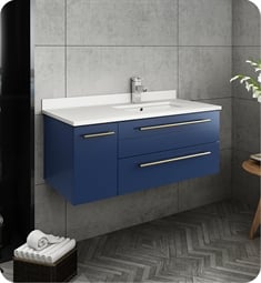 Fresca FCB6136RBL-UNS-R-CWH-U Lucera 36" Blue Wall Hung Modern Bathroom Cabinet with Top & Undermount Sink - Right Version