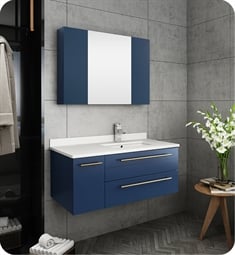 Fresca FVN6136RBL-UNS-R Lucera 36" Blue Wall Hung Undermount Sink Modern Bathroom Vanity with Medicine Cabinet - Right Version