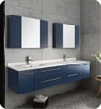 Fresca FVN6172RBL-UNS-D Lucera 72" Blue Wall Hung Double Undermount Sink Modern Bathroom Vanity with Medicine Cabinets