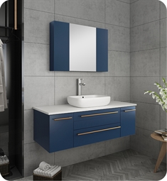 Fresca FVN6148RBL-VSL Lucera 48" Blue Wall Hung Vessel Sink Modern Bathroom Vanity with Medicine Cabinet