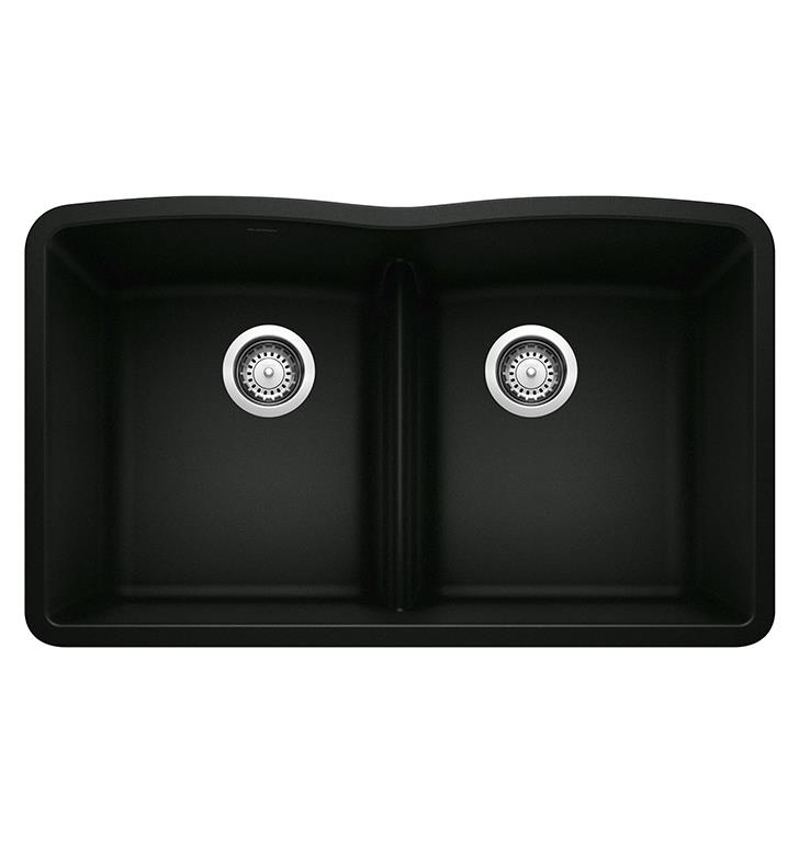 Blanco 442914 Diamond 32 Equal Double Bowl With Low Divide Undermount Silgranit Kitchen Sink In Coal Black