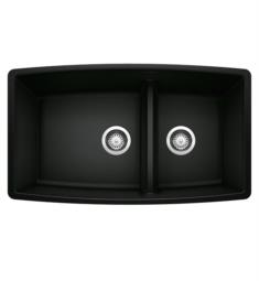 Blanco 442939 Performa 33" Double Bowl with Low Divide Undermount Silgranit Kitchen Sink in Coal Black