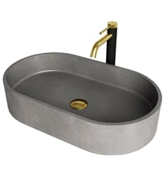 VIGO VGT2027 Concreto Stone Oval Vessel Bathroom Sink with Lexington Bathroom Faucet and Pop-Up Drain in Matte Brushed Gold