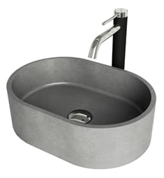 VIGO VGT2028 15 3/4" Oval Concreto Stone Vessel Bathroom Sink with Lexington Faucet and Pop-Up Drain in Matte Brushed Gold