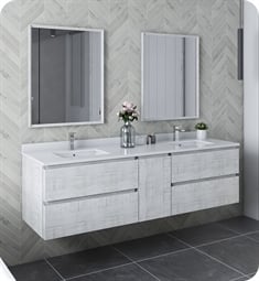 Fresca FVN31-301230RWH Formosa 72" Wall Hung Double Sink Modern Bathroom Vanity with Mirrors in Rustic White